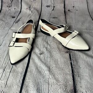 Old Navy White Croc-Embossed Flats with Straps